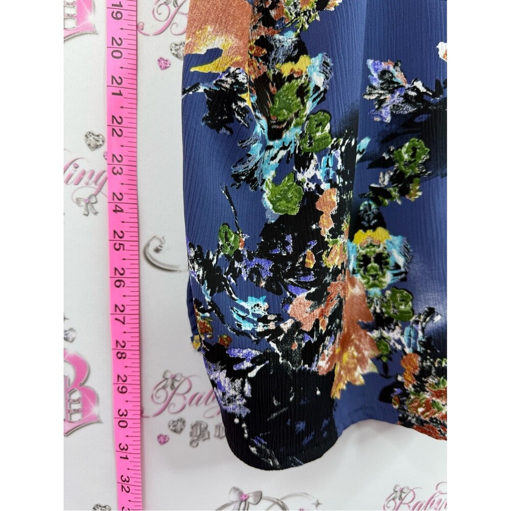 Shirt T-shirt beaded neckline Boho Floral V-Neck Tunic Top - Blue & Rust - Picture 6 of 9